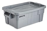 Rubbermaid Commercial Products BRUTE Tote Storage Bin with Lid, 14-Gallon, Gray, Rugged/Reusable Boxes for...