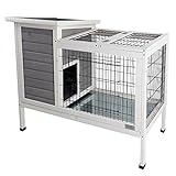 Petsfit Rabbit Hutch Grey, Guinea Pigs Cage, Bunny Hutch Wood for Indoor Use