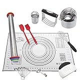 NASNAIOLL 11 Pcs Baking Set,Pastry Cutter Cooking Set:Silicone Baking Mat,Rolling Pin, Dough Blender, Biscuit Cutter,...