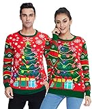 Men's Women's Light Up Sweater Sequined Christmas Tree Printed Ugly Xmas Knit Pullover Cute Long Sleeve Baggy Tops...