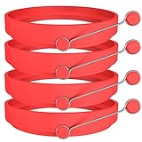 Ozera 4 Pack Silicone Egg Rings Pancake Poachers Molds for Frying - Non Stick, One Size, Red