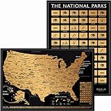 2 in 1 Gift Set - Scratch off US Map and 63 National Parks Poster - 24x16 Easy to Frame Scratchable United States of...