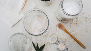 Featured | DIY set with ingredients like coconut oil and soda for homemade vegan deodorant in glass jars | Coconut Oil Deodorant Recipe for Natural Living