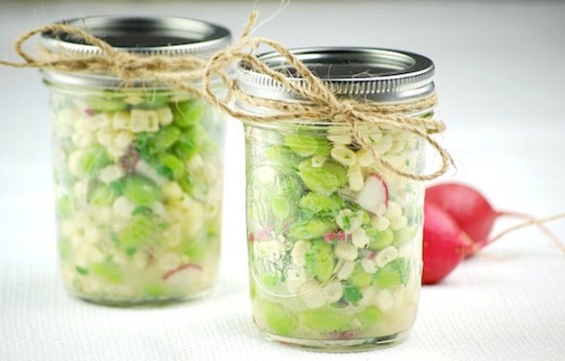 Fresh Corn, Edamame, and Radish Salad | Mason Jar Salad Recipes