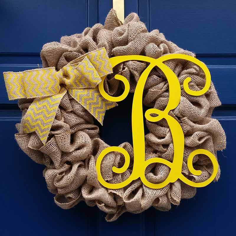 Burlap Wreath with yellow bow and letter B | fall decorations
