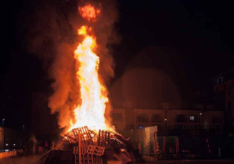 Bonfires lit on the night of 31 October to celebrate Halloween
