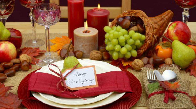 Country style rustic Thanksgiving table with place setting, cornucopia, candles and Autumn fruit centerpiece | Thanksgiving Table Ideas | This Is Everything You Need For A Perfect Thanksgiving Day | thanksgiving table setting ideas | Featured
