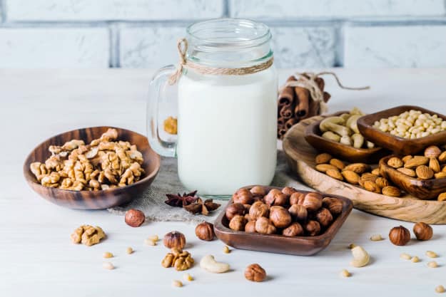 milk and various nuts | Homemade Nut Milk Recipes