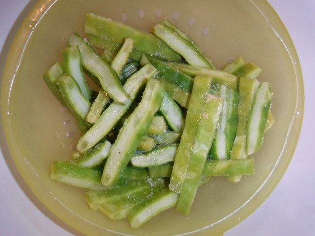 Slice paddles into strips | Pickled Cactus Recipe with a Sweet Twist