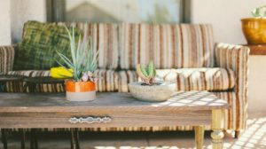 Hip outdoor porch seating with succulent plants | Repurposed Furniture Projects In Time For Father’s Day | Featured