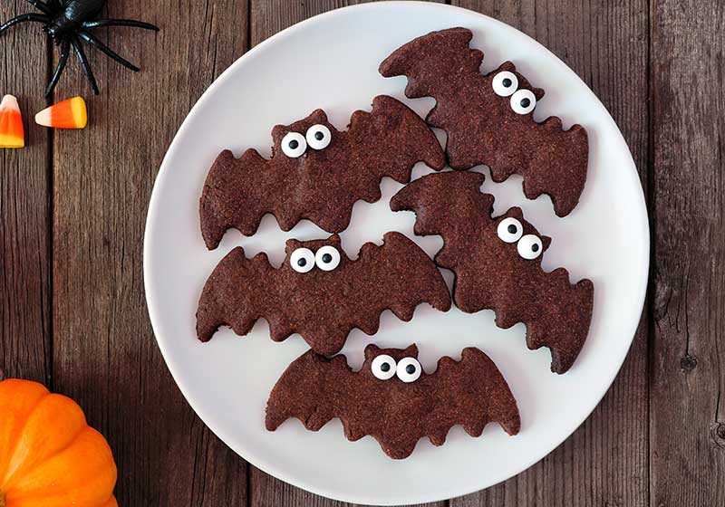 Plate of chocolate Halloween bat cookies | halloween dessert ideas