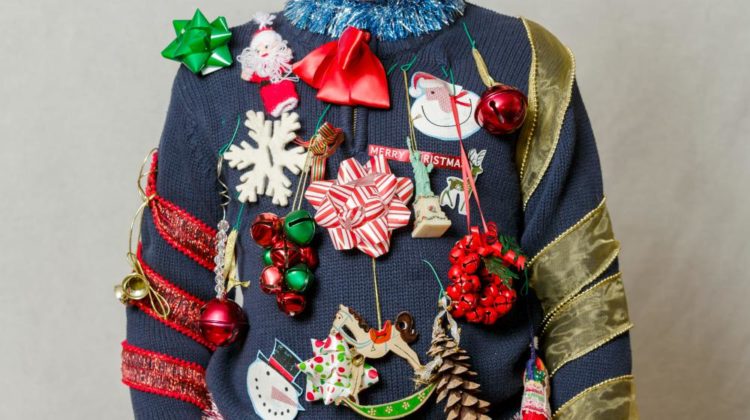boy wearing ugly homemade sweater | DIY Ugly Christmas Sweaters | DIY ugly christmas sweaters | ugly sweater ideas for christmas parties | Featured