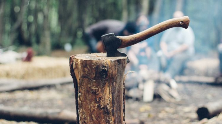 axe on tree log | Off The Grid Hacks | Homesteading Tips, Tricks, And Ideas | Off the grid hacks | living off the grid diy projects | Featured
