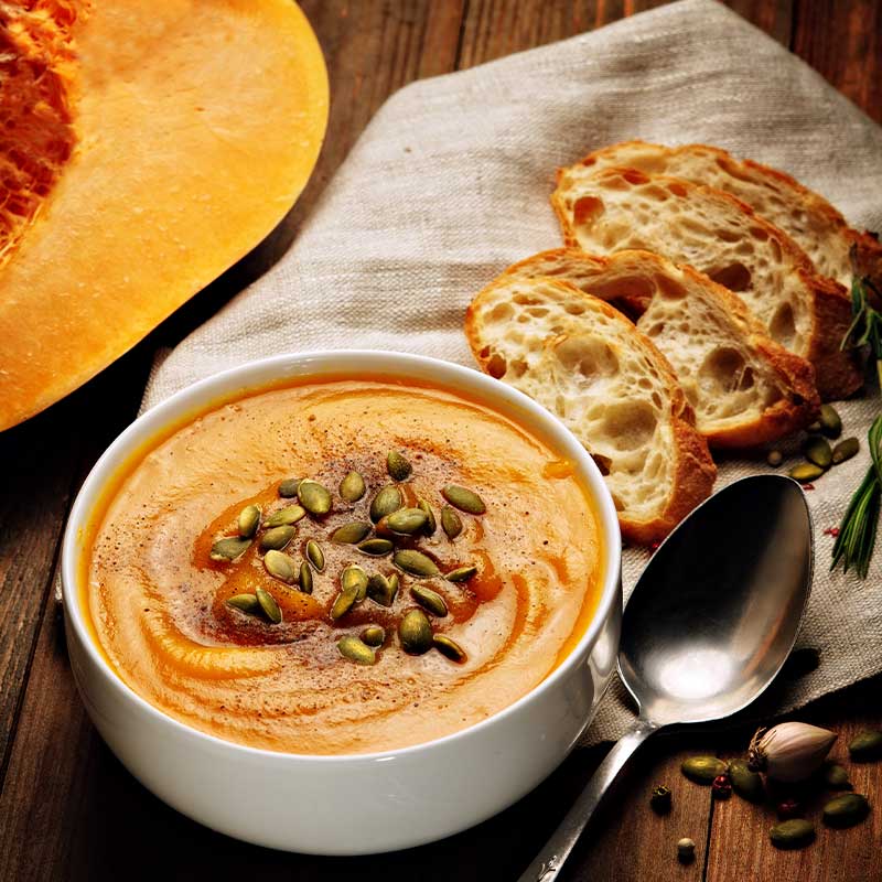 Pumpkin soup with a fresh pumpkin and crouton vegetarian soup | fall recipes