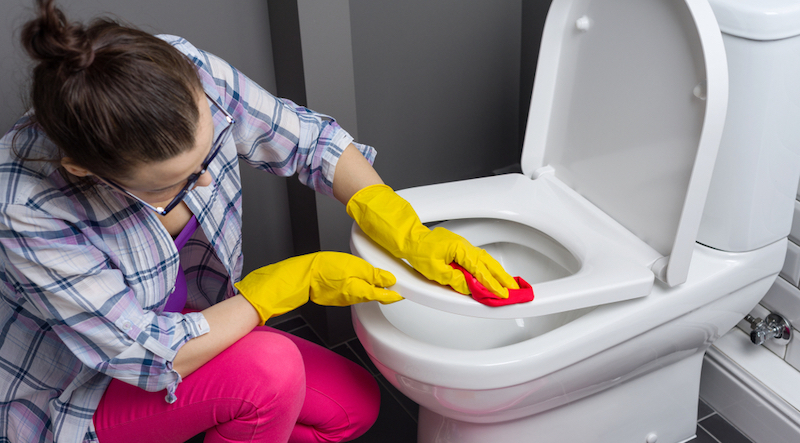 Woman Cleaning Toilet Bowl | Ways To Use A Vinegar Cleaning Solution For Effective Disinfection