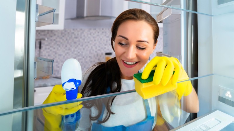 happy woman cleaning refrigerator | Homesteading Activities You Should Do This Spring | spring activities | fun spring activities