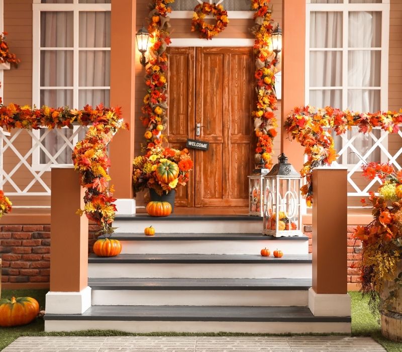 House entrance decorated for traditional autumn holidays | autumn