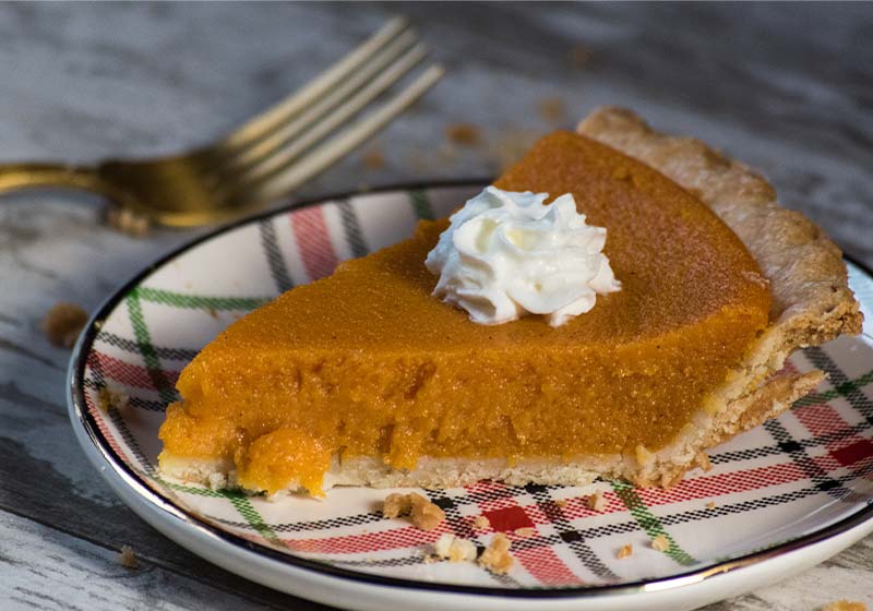 sweet potato or pumpkin pie slice with whipped cream | thanksgiving dessert
