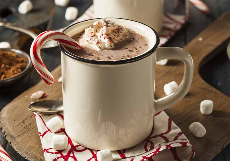 Homemade Peppermint Hot Chocolate with Whipped Cream | winter cocktails