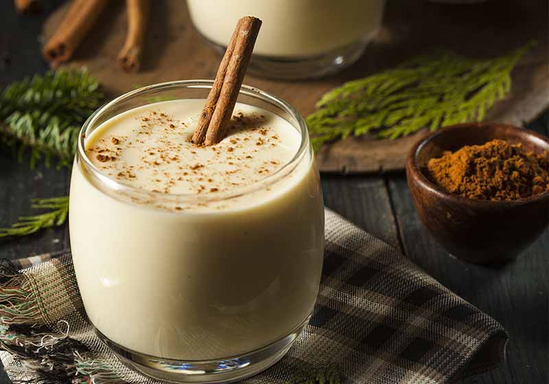 Homemade White Holiday Eggnog with a Cinnamon Stick | winter cocktails