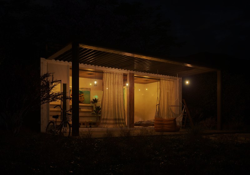 guesthouse made of shipping container night view | Shipping Container Guest House