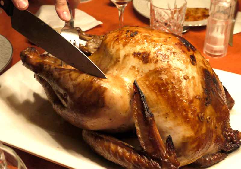 Close up of hands cutting the turkey on holidays | how to carve a turkey like a pro