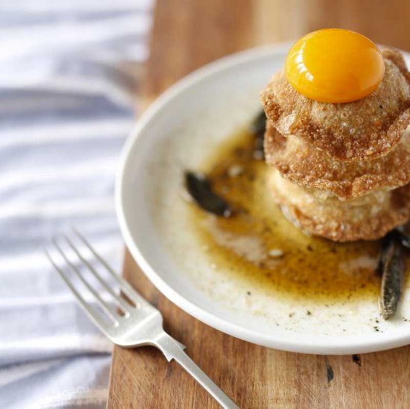 crispy Pumpkin Ravioli with Sage Butter and Yolk Recipe