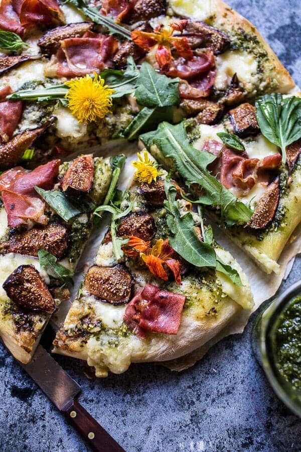 Dandelion Green Pesto, Fresh Fig and Gorgonzola Pizza with Prosciutto | 16 Amazing Dandelion Recipes To Make From Your Pulled Weeds