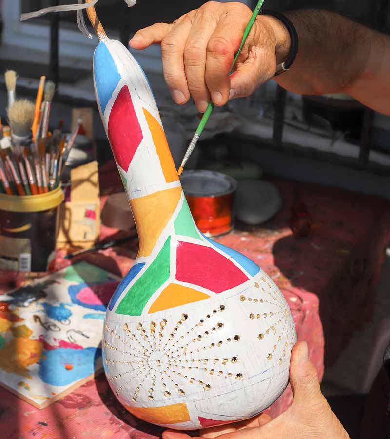 Gourd painted with oil paints | thanksgiving table decor