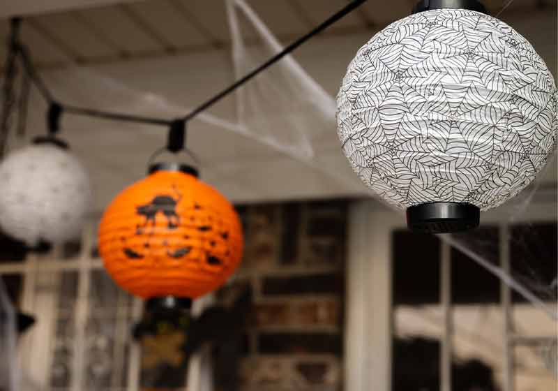 Halloween Lanterns hanging in a row 