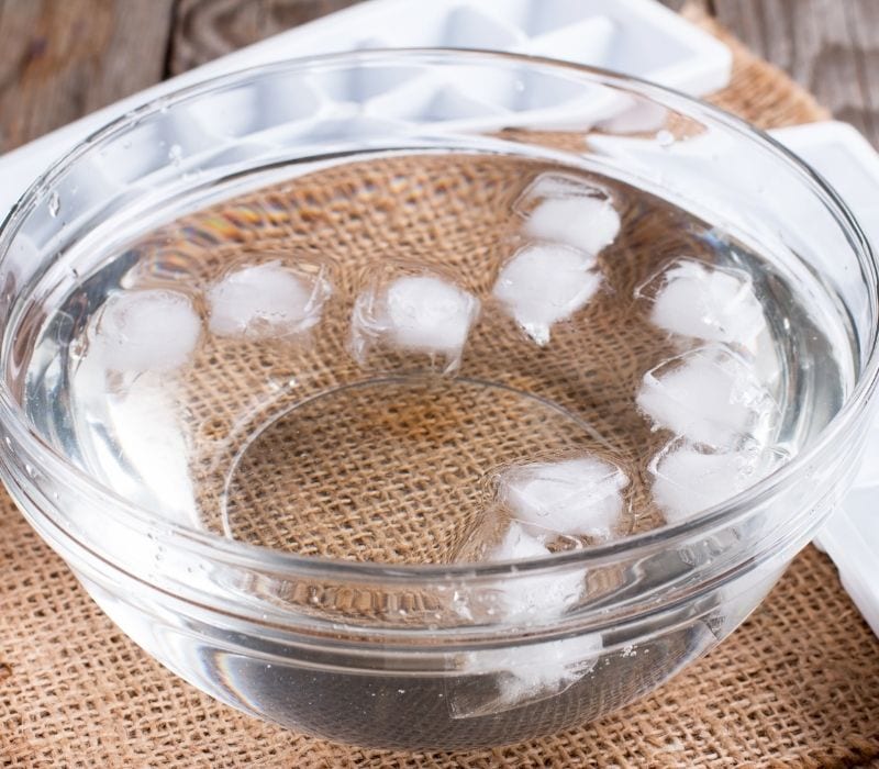 Ice cubes in water in a bowl | How to freeze rhubarb 