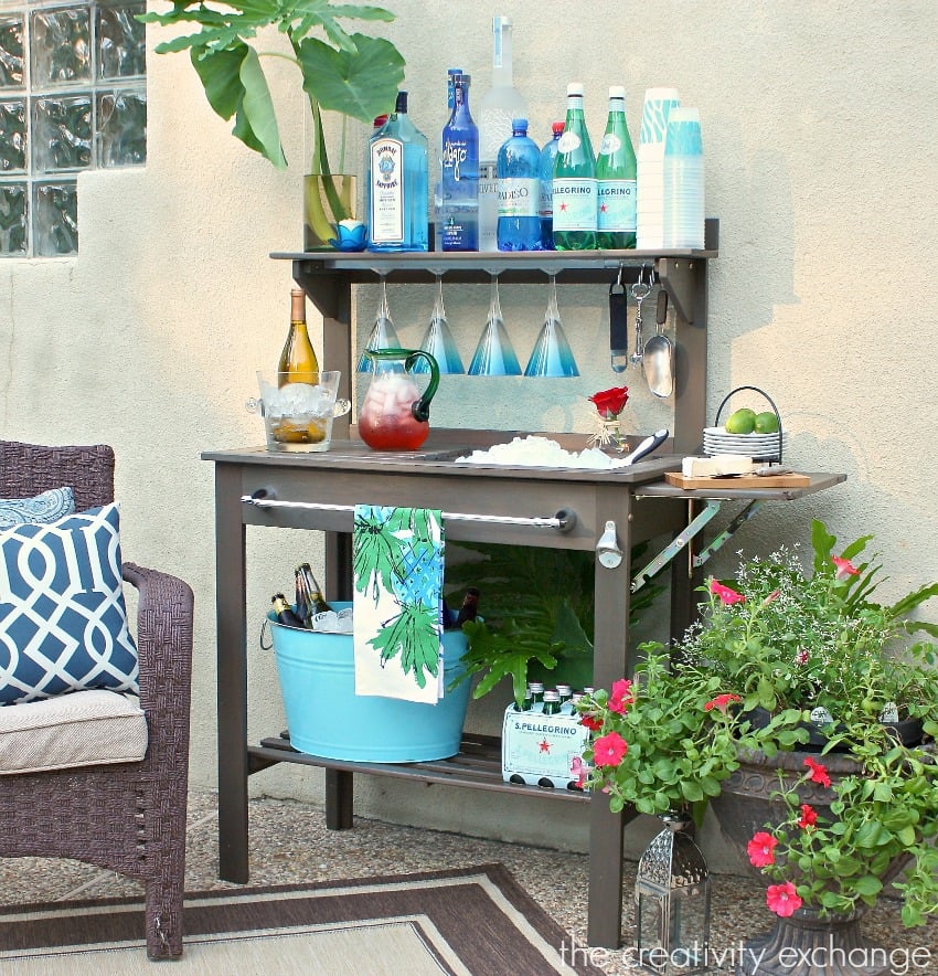 Potting Bench Turned Outdoor Bar | Repurpose Furniture: The Best Way To Upgrade Your Home Living Economically Potting Bench Turned Outdoor Bar | Repurpose Furniture: The Best Way To Upgrade Your Home Living Economically