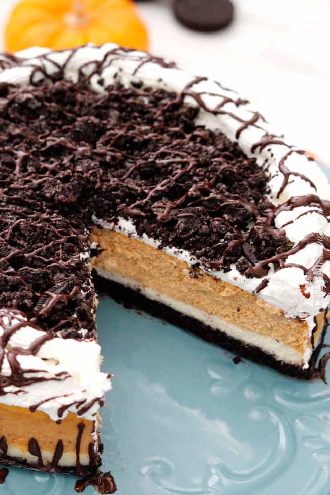 Double Layer Pumpkin Oreo Cheesecake | Thanksgiving Dessert Recipes | Decadent Cakes, Pies, And Pastries