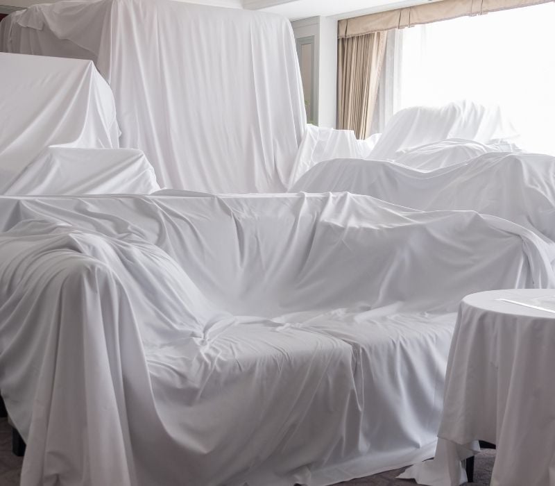White dust cover cloth covering furniture | how to clean a chimney