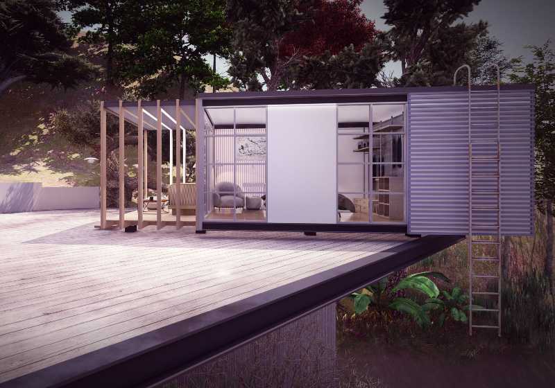 container cabin on the deck | Stylish Cargo Container Home