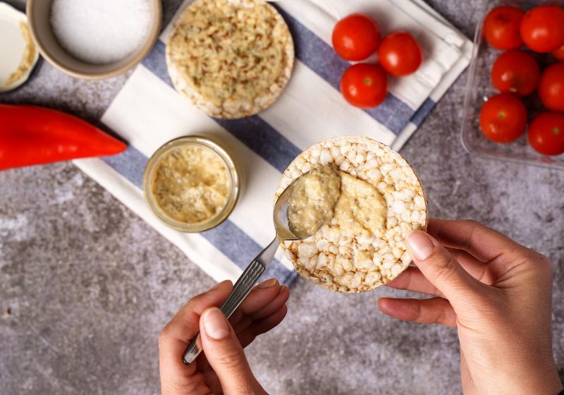 crispy puffed rice cakes on table | whole plant based diet