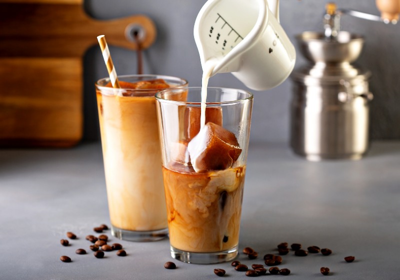 iced coffee tall glasses made coffe | plant based diet meal plan