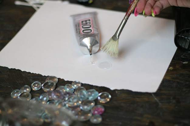 Apply E3600 glue to brush, then apply to mason jar.