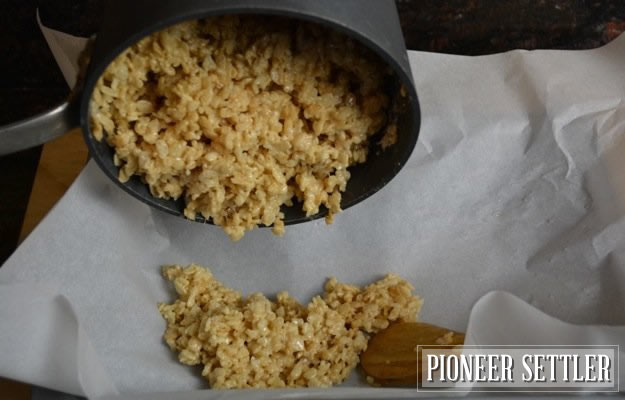 Pour Mixture in Baking Pan | How to Make Rice Krispie Treats