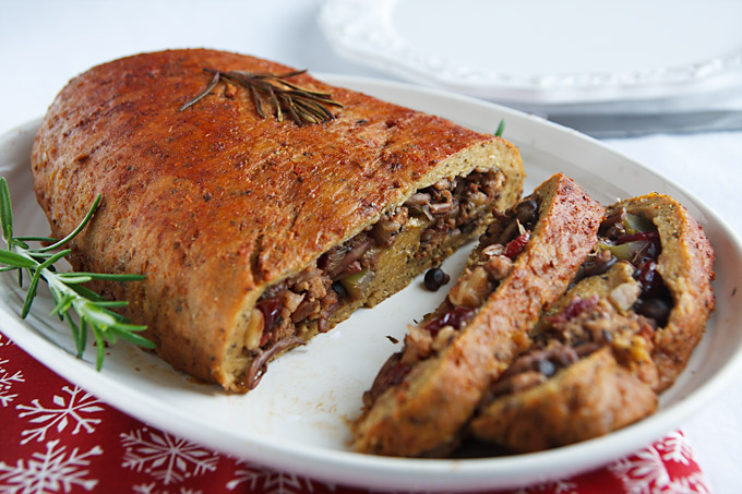 Vegan Seitan Stuffed with Walnuts, Dried Cranberries, and Mushrooms Thanksgiving Recipe | Vegan Thanksgiving Recipes Your Kindred Guests Will Love | vegan thanksgiving recipes | vegan thanksgiving main dish