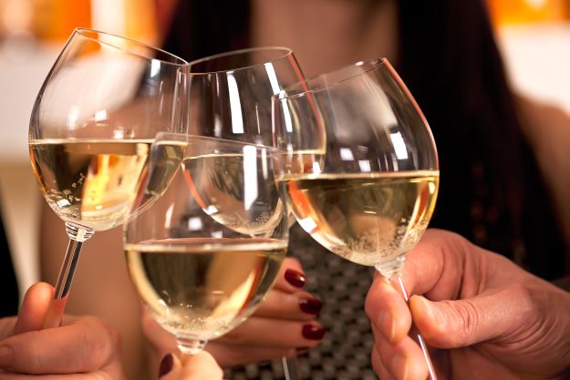 cheers, ladies cheersing with white wine