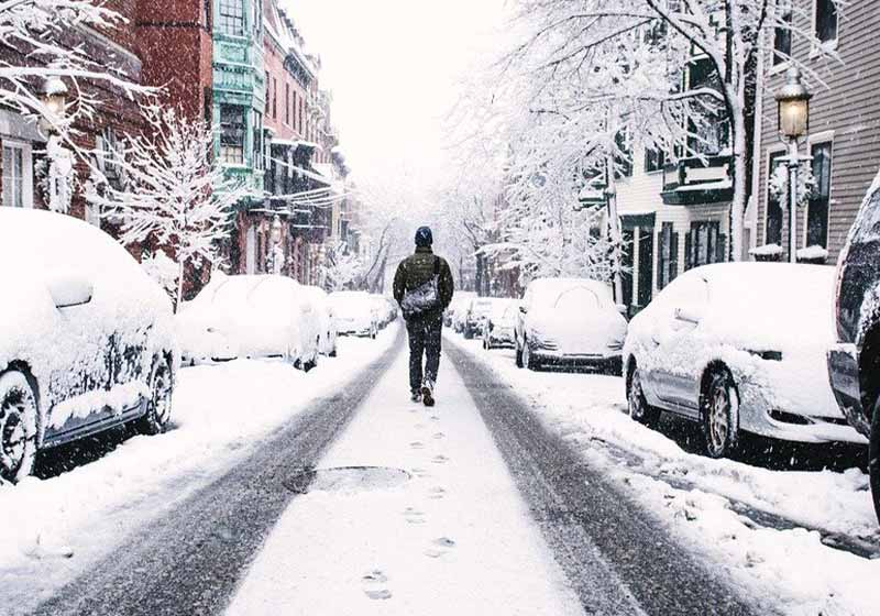 winter snowy street frozen snow | walking on snow