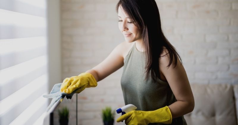 woman cleaning window blinds cloth | Ways To Use A Vinegar Cleaning Solution To Disinfect Your Home