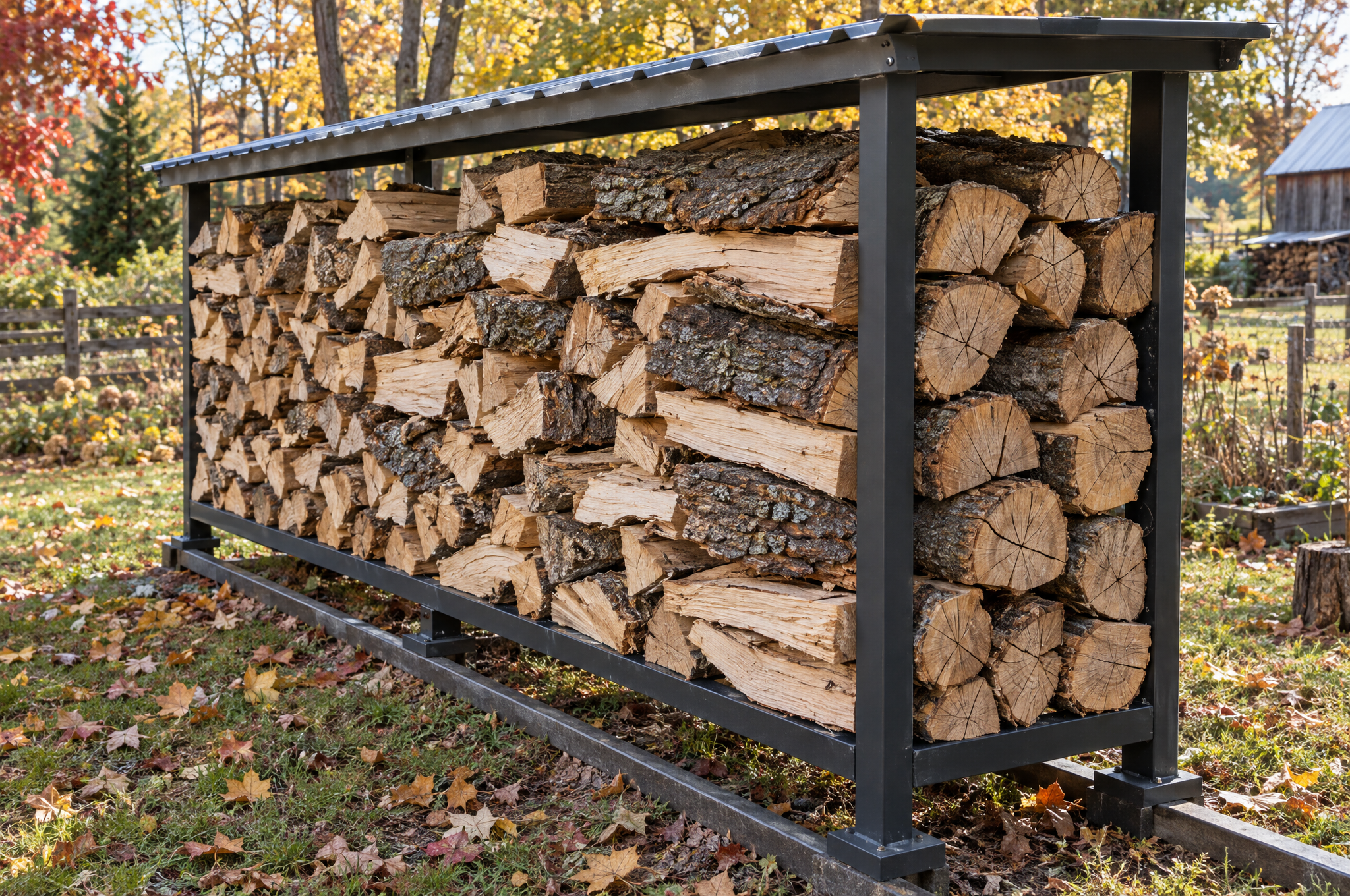 Best firewood stacked on a covered rack off the ground